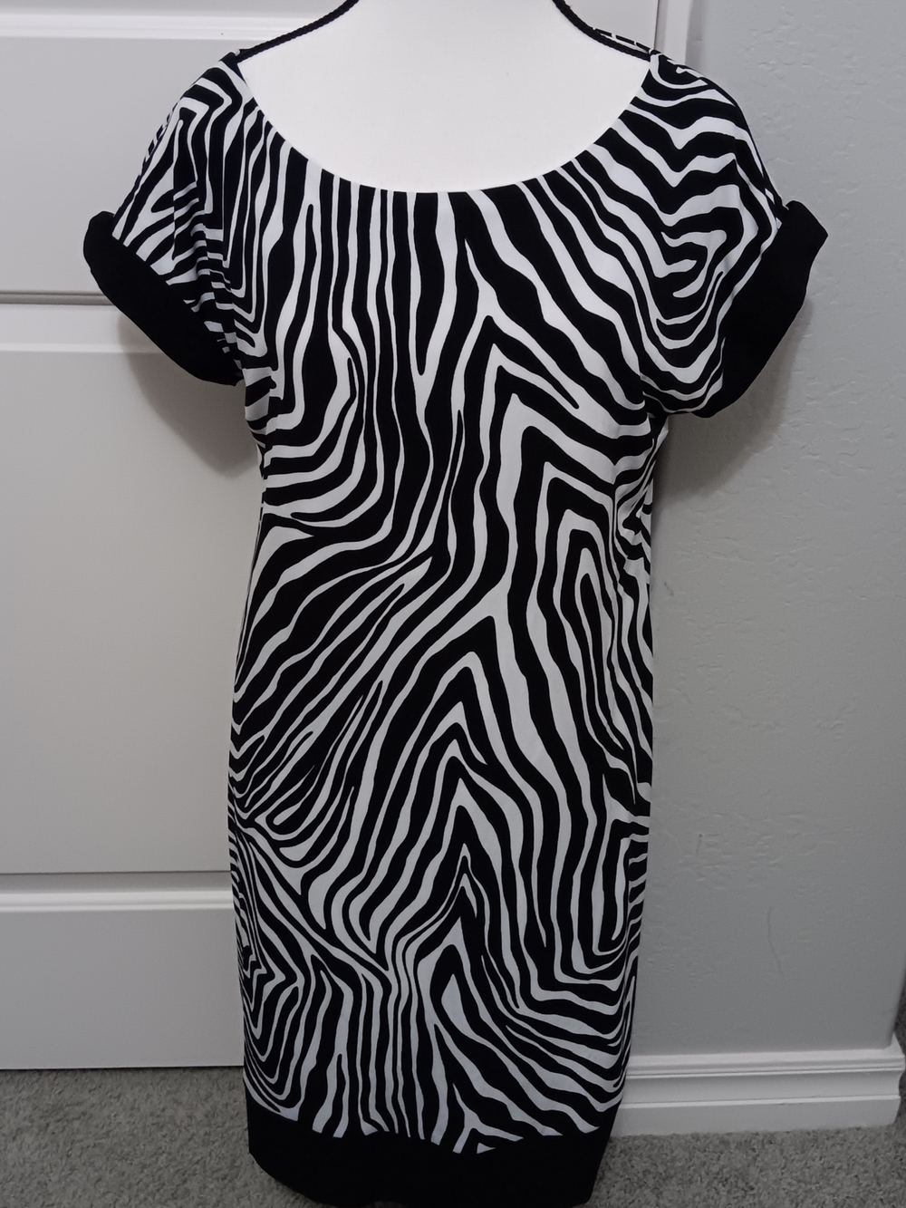 Chico's Black and White Zebra-Print Midi Shift Dress